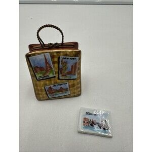 Rochard Limoges Peint Main Trinket Box Travel Theme Shopping Bag Paris New York